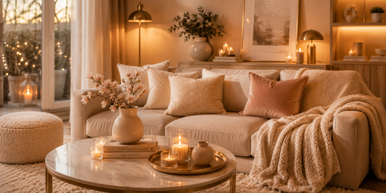Helles gemütliches Wohnzimmer im eleganten Soft-Luxury-Stileinrichtungsideen fürmehr ruhe und gemütlichkeit2