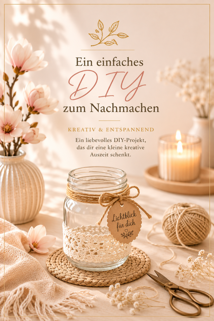 DIY-Lichtblickglas mit Glas, Juteband und Bastelmaterialien