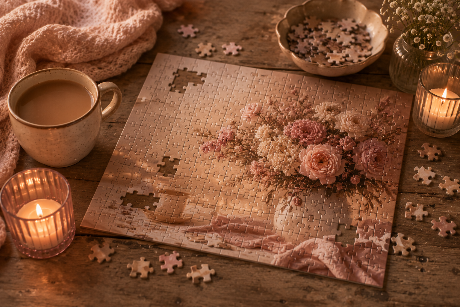 chatgpt image 26. aug. 2026, 18 10 45 Gemütlicher Puzzleabend mit Puzzle und warmem Licht